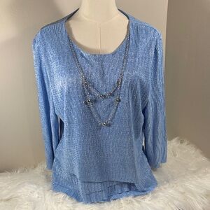 Alfred Dunner Shimmering Blue Blouse with Neckline accents. Perfect for Holidays